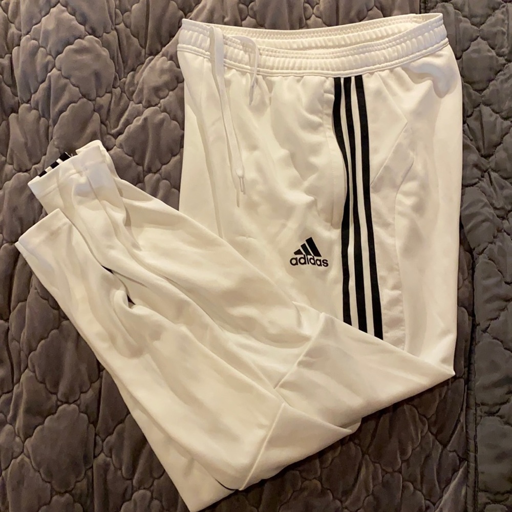 adidas white 3 stripe pants